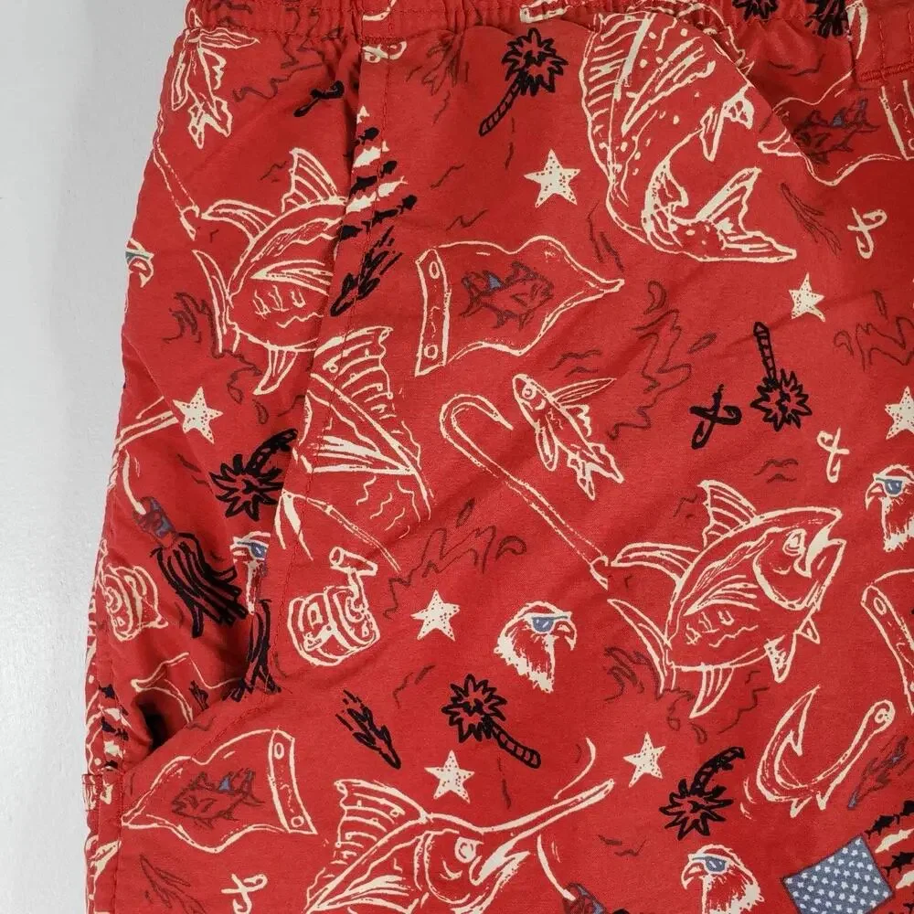 Columbia PFG Swim Trunks Red Men’s Size XXL American Flag Lined Pockets USA